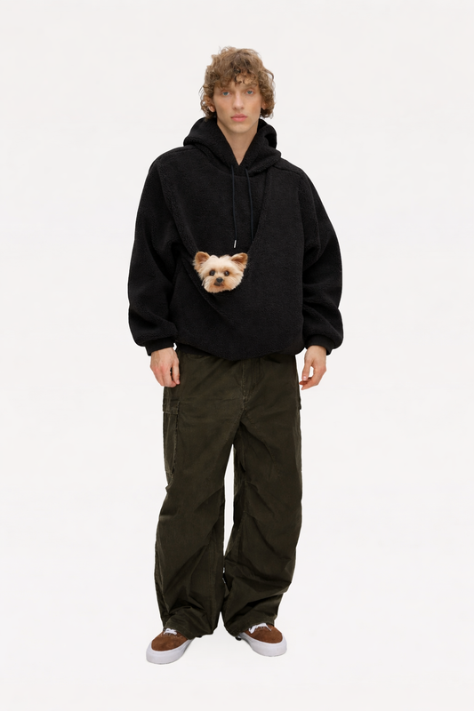 Hoodie för män med integrerad djurficka