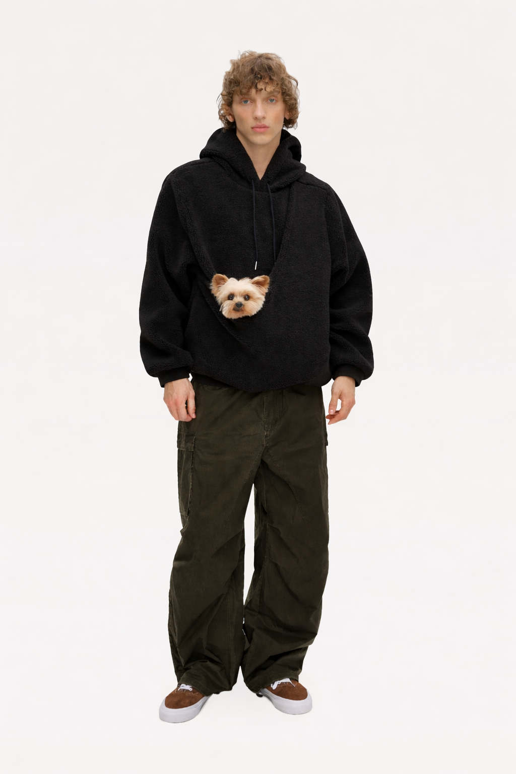 Hoodie för män med integrerad djurficka